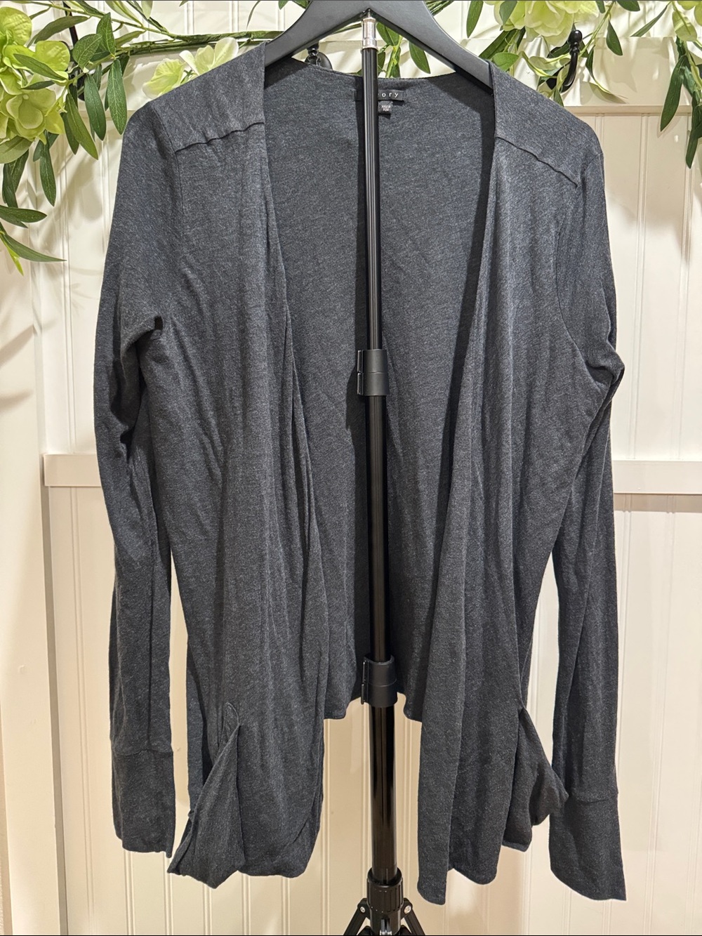 #703 THEORY Dark Gray Draped Open-Front Women's Lightweight Cotton Cardigan